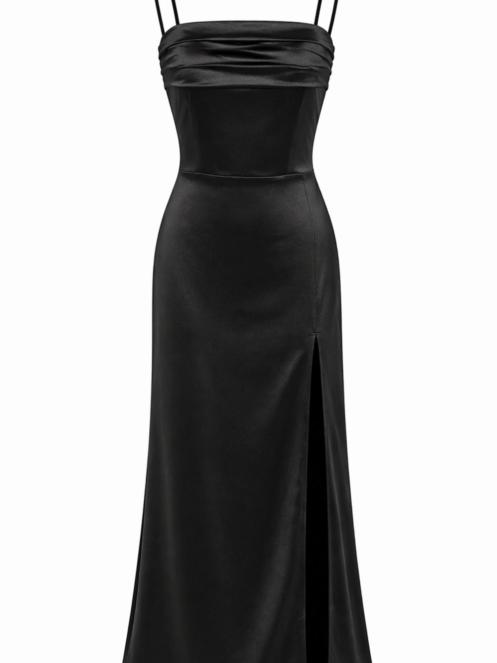 Classic Black Satin Maxi Slip Dress with Side Slit